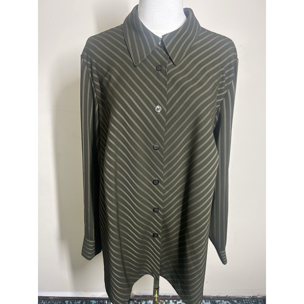 Avenue Women's Button Up Blouse 22/24 Multicolor Striped Pointed Collar 316